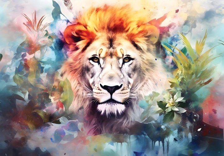 Akvarell oroszlán mintás bohém vlies fotótapéta 368x254 vlies