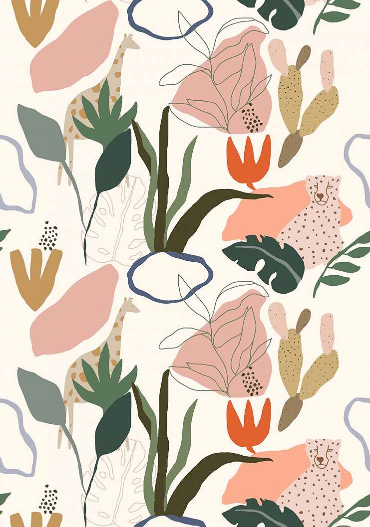 Rajzolt stílusú állat és levél mintás gyerek design posztertapéta