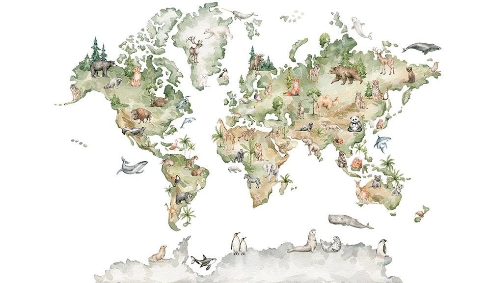 Állat mintás világtérkép egyedi méretben