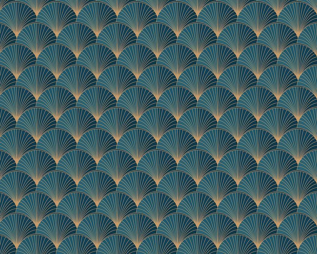 Art deco stílusú geometrikus mintás fotótapéta kékes színben 368x254 vlies