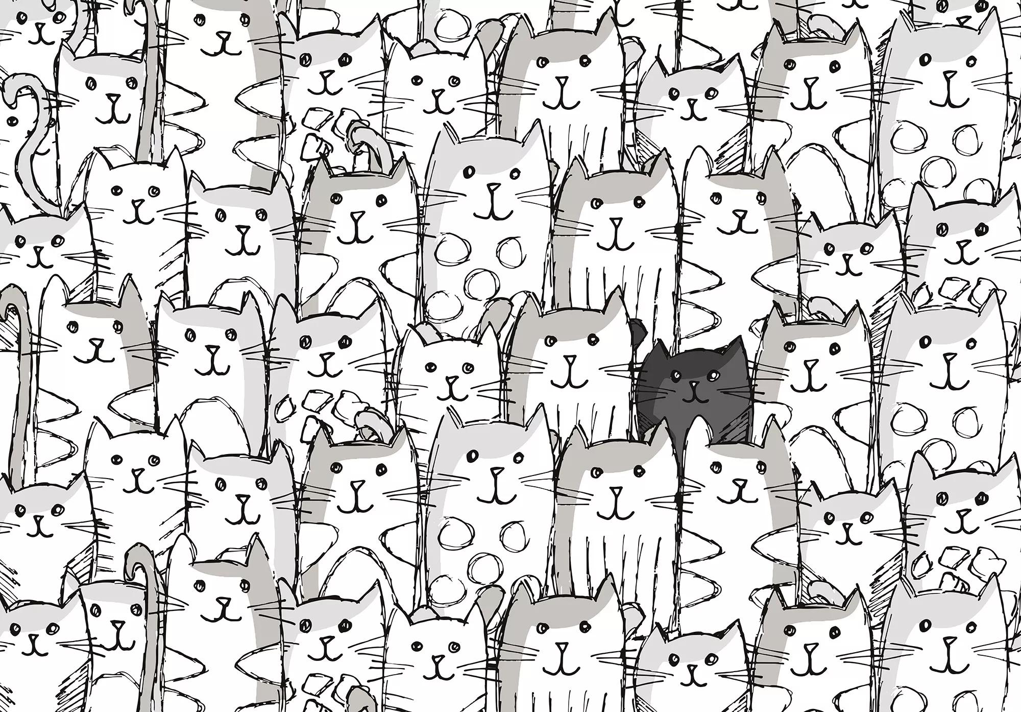 Fali poszter gyerekszobába rajzolt cica mintákkal minimalista stílusban 368x254 vlies