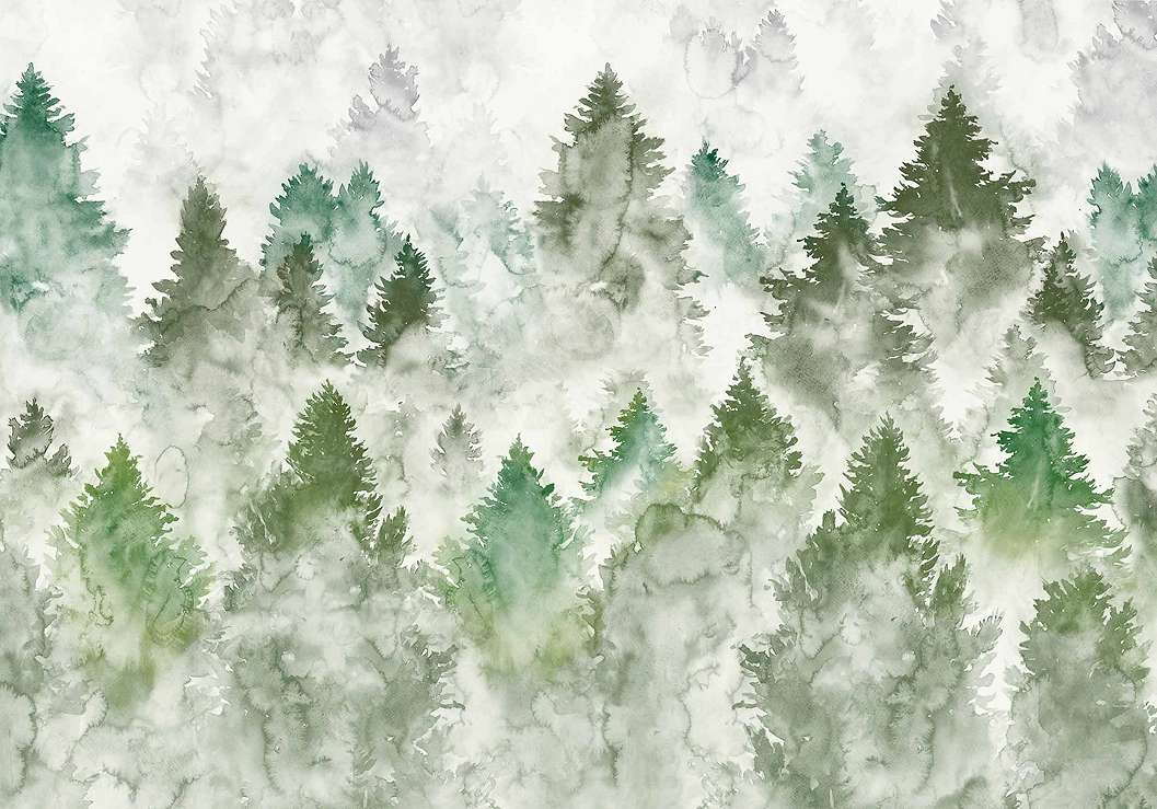 Coordonne poszter tapéta skadi stílusú akvarell fenyőerdő mintával