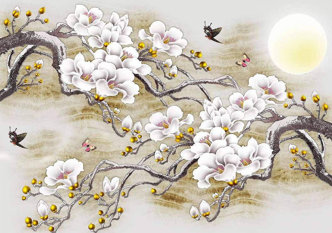 Cseresznyefa virág mintás fotótapéta rajzolt Japán stílusban 368x254 vlies
