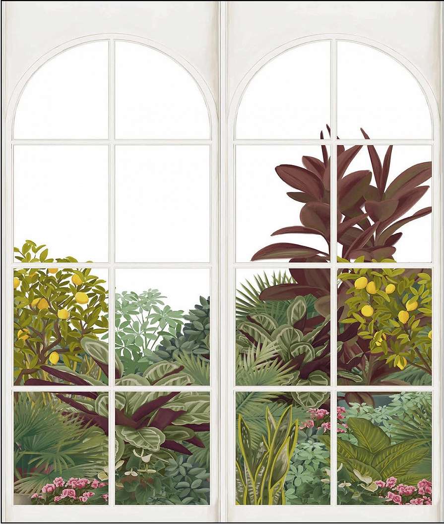 Design posztertapéta kilátás a kertre mintával L