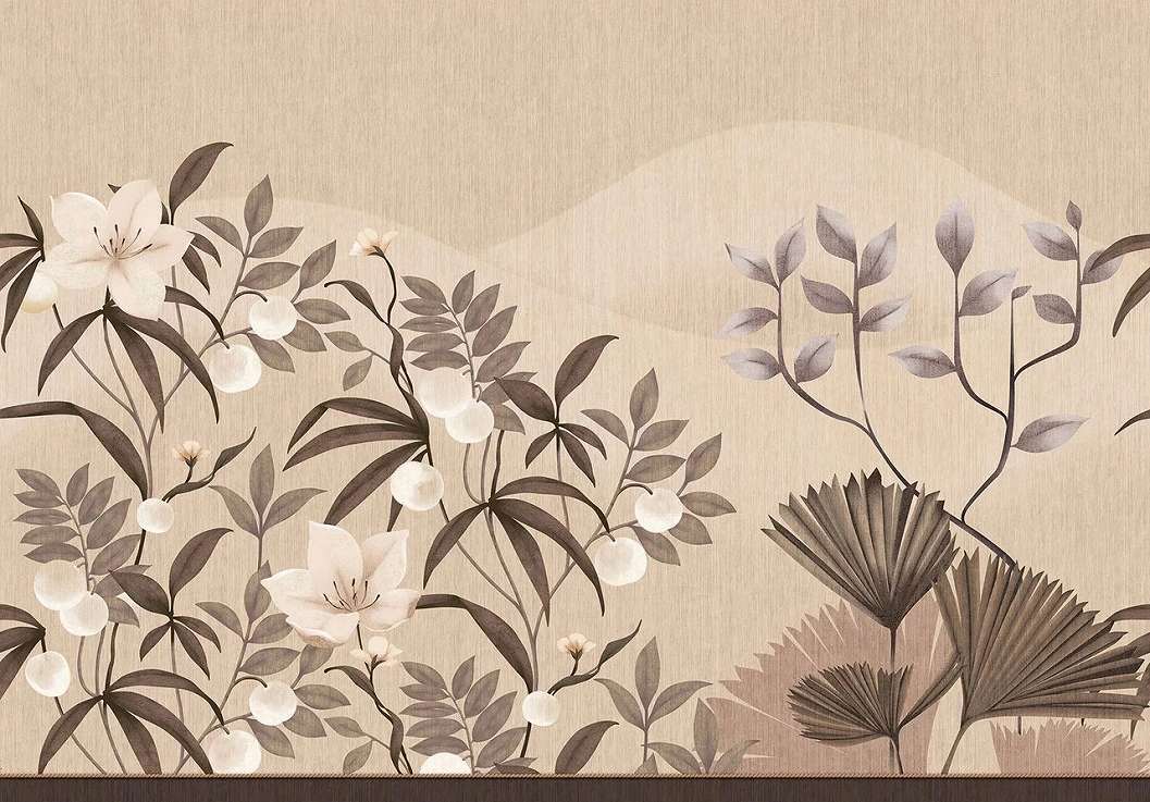 Design posztertapéta fák és virágok mintával 300cm x 250cm