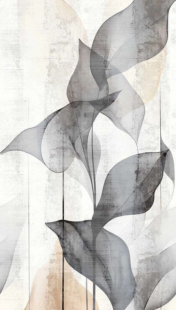 Design posztertapéta nagy fekete leveles mintával