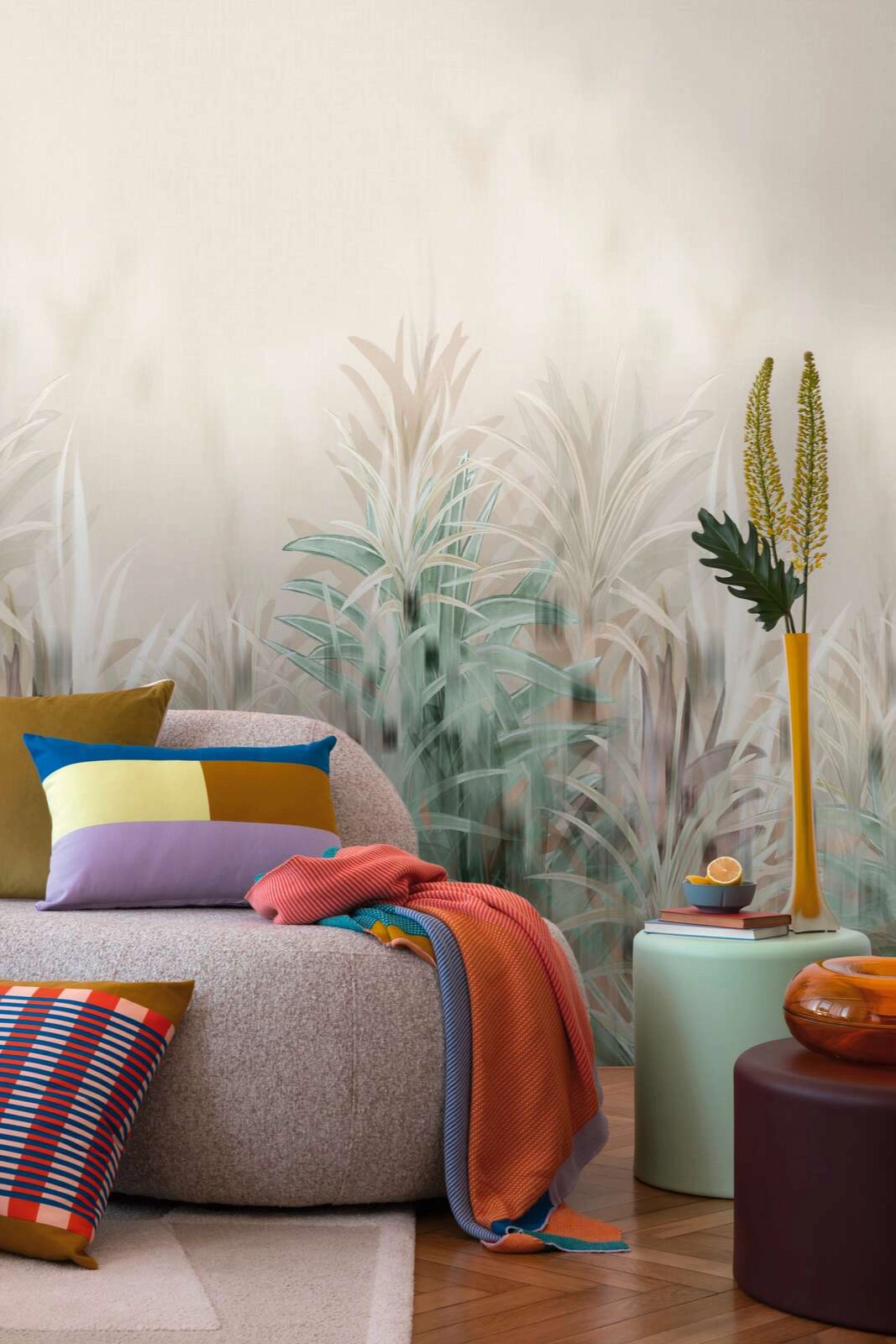 Design fotótapéta trópusi levél mintával világos zöld színben