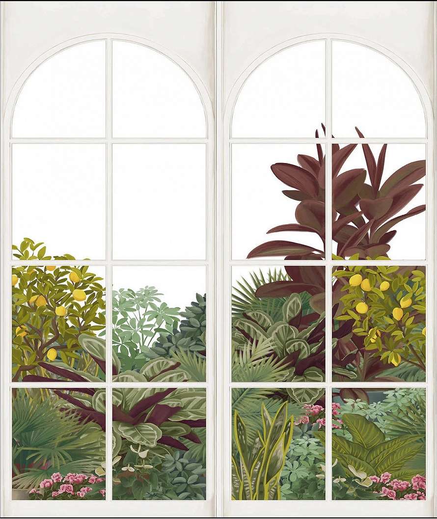 Design posztertapéta kilátás a kertre mintával M