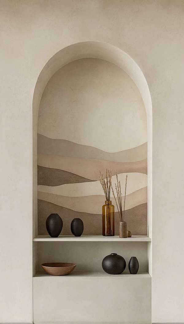 Design posztertapéta polc vázákkal mintával