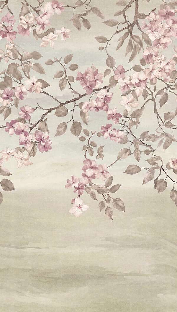 Design posztertapéta rózsaszín virágzó fa mintával