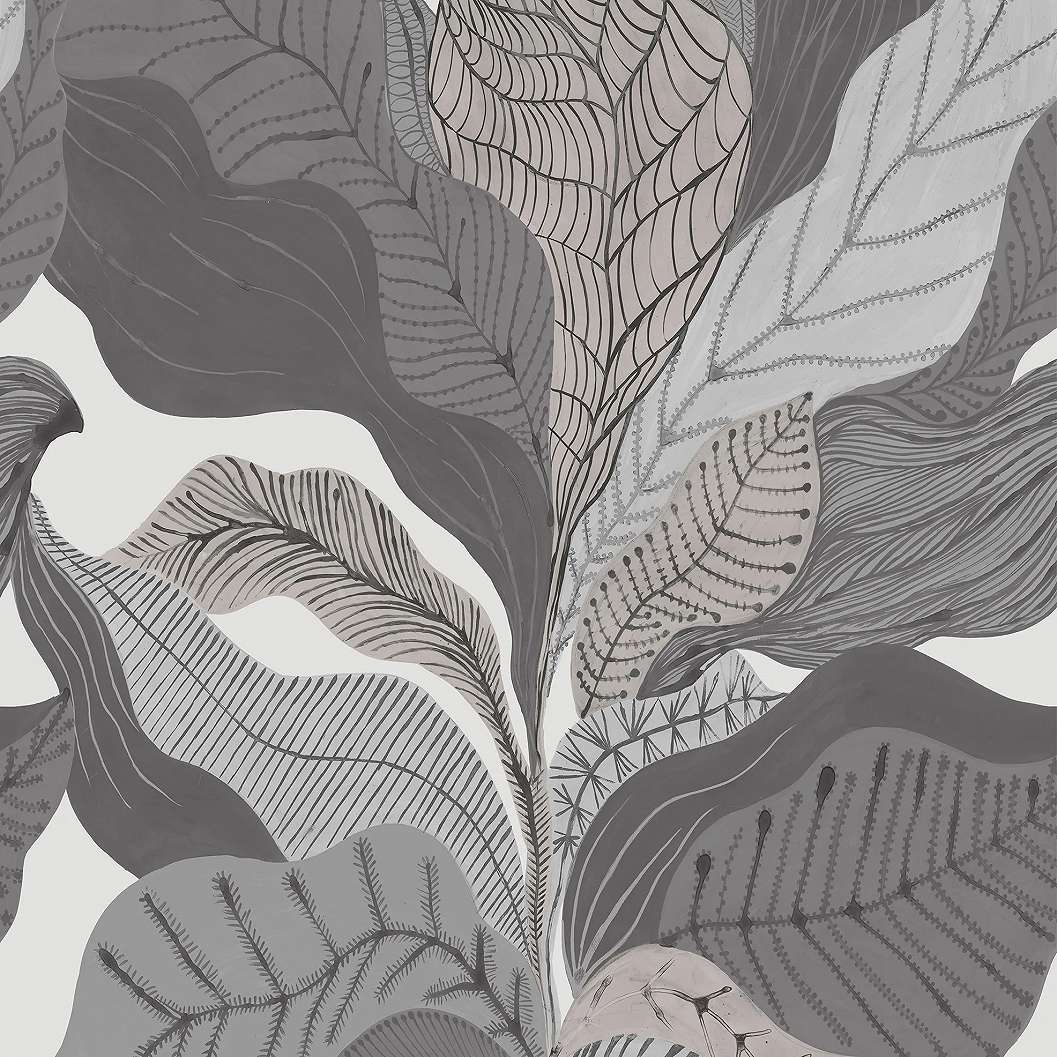 Design posztertapéta trópusi levél szürke színben