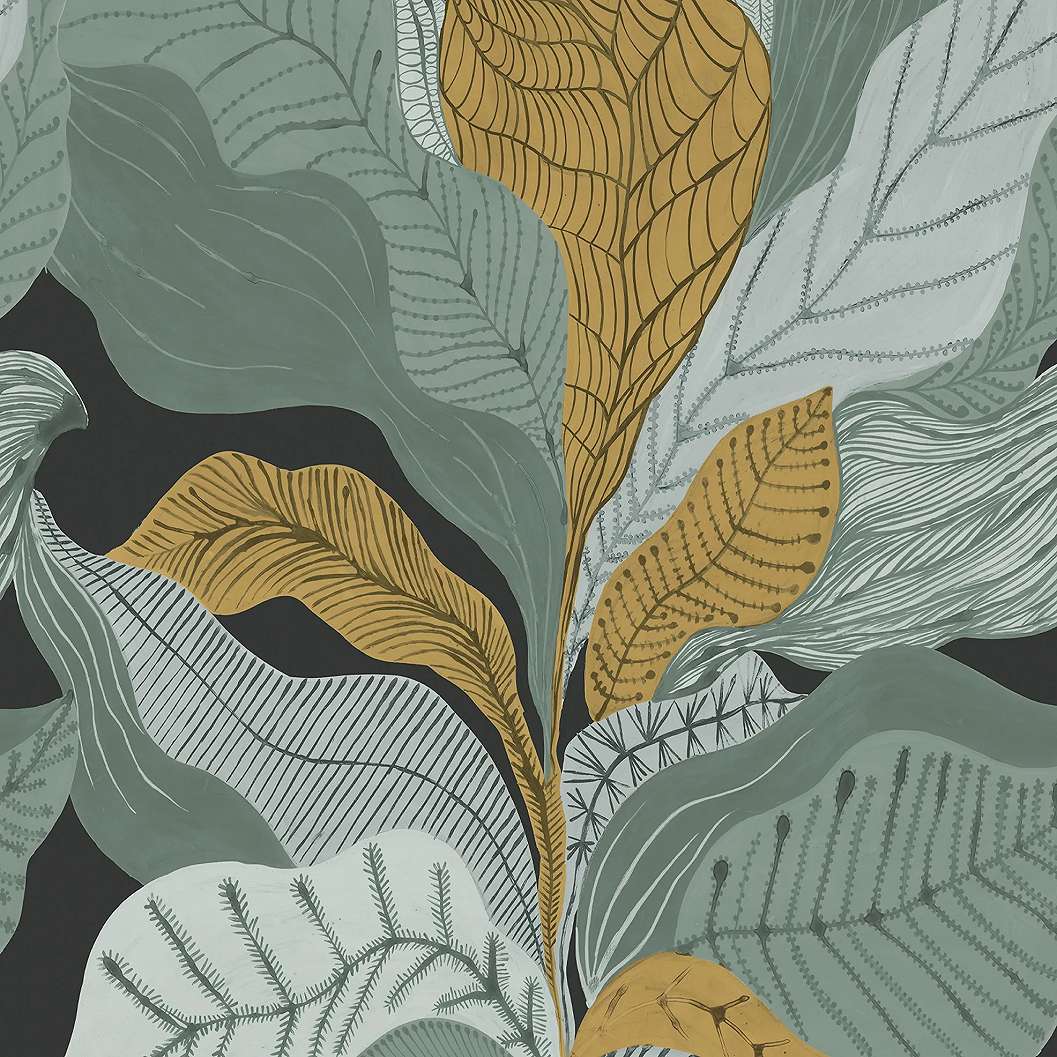 Design posztertapéta trópusi levél zöld és mustársárga színben