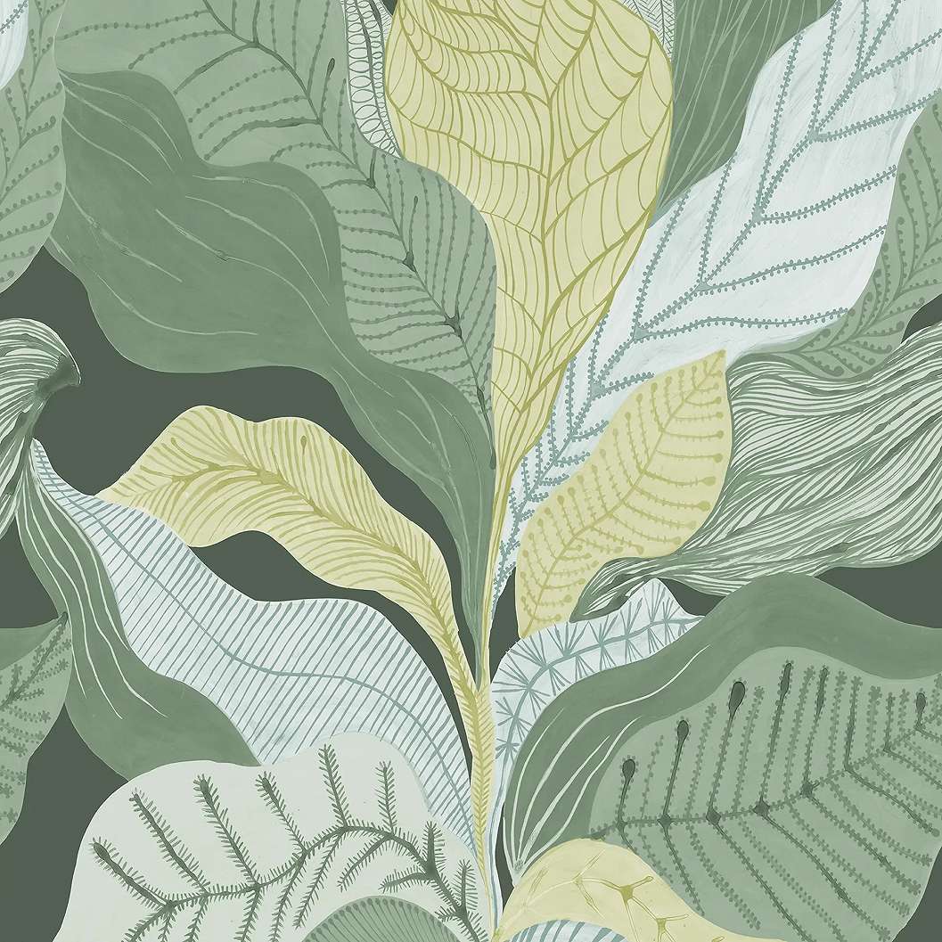 Design posztertapéta trópusi levél zöld és sárga színben