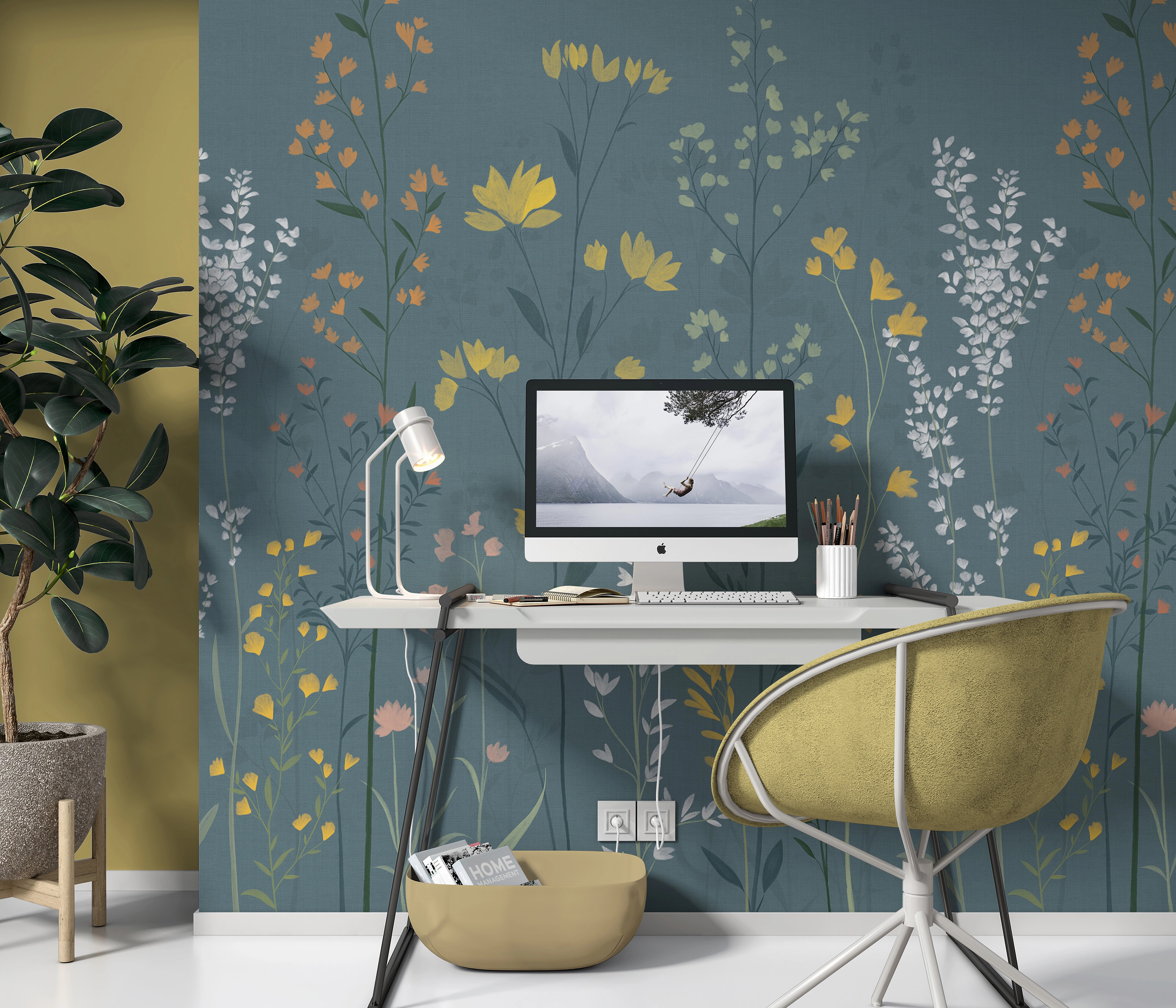 Design fotótapéta virág mintával hideg színekben 150cm x 270cm