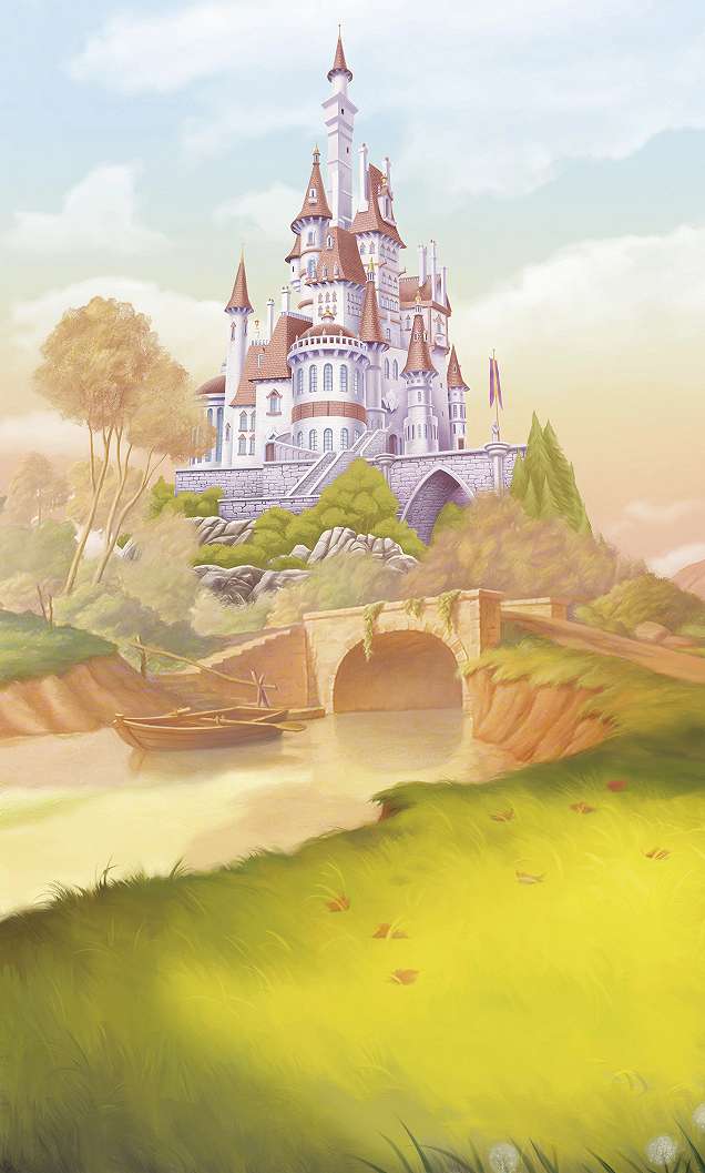 Disney fotótapéta Belle hercegnő kastélya folyós hidas tálképpel kislányoknak