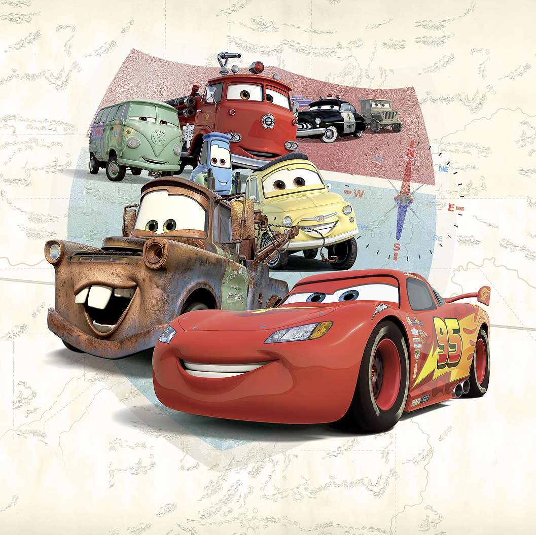 Disney posztertapéta Verdák csoport kép beige színű halvány térképpel