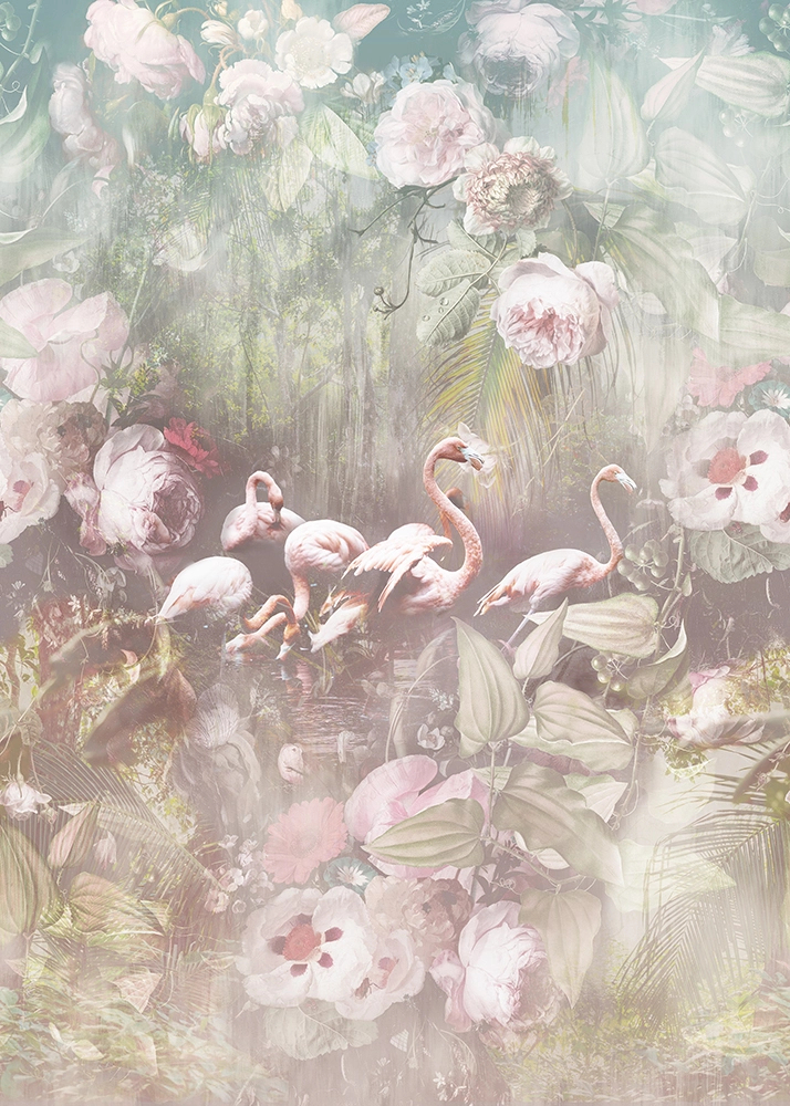 Dzsungel és flamingó madár mintás fotótapéta