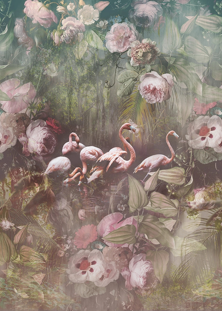 Dzsungel mintás vlies fotótapéta flamingó mintával