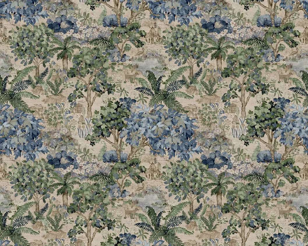 Elegáns angol posztertapéta fák és virágok mintával