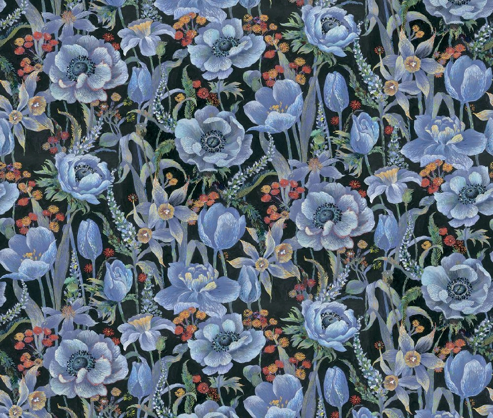 Élénk kék vintage virágos mintás mosható fotótapéta