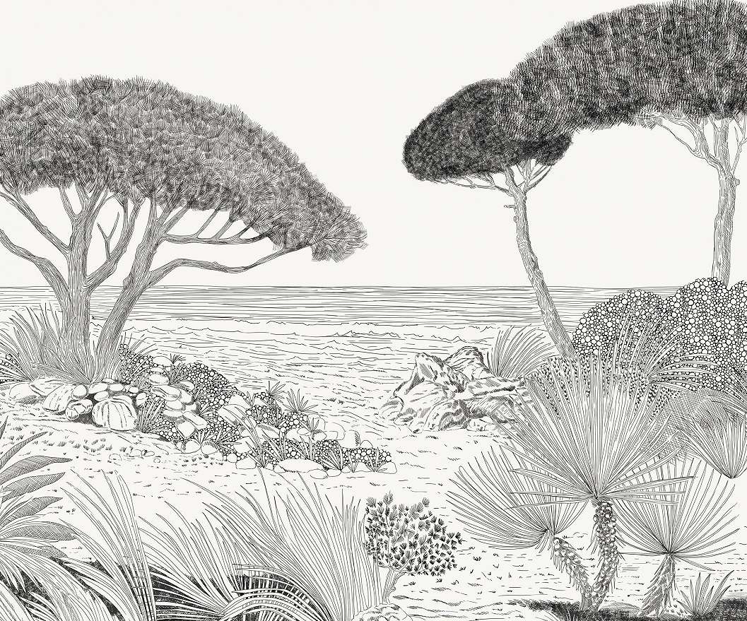 Fekete fehér poszter tapéta tájkép mintával