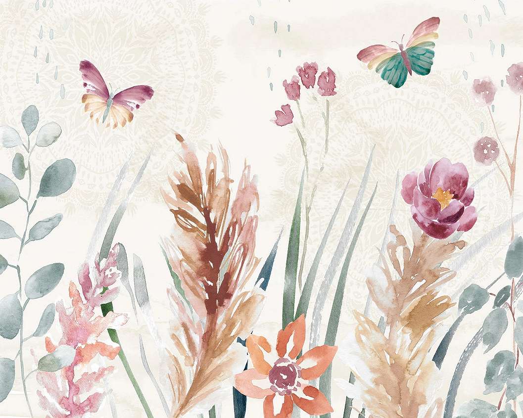 Festett pillangó és virág mintás akvarell stílusú fotótapéta 368x254 vlies