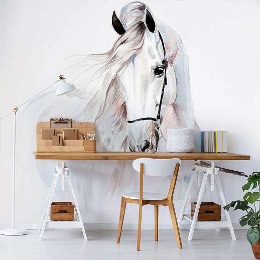 Fotótapéta akvarell stílusú fehér ló mintával 368x254 vlies