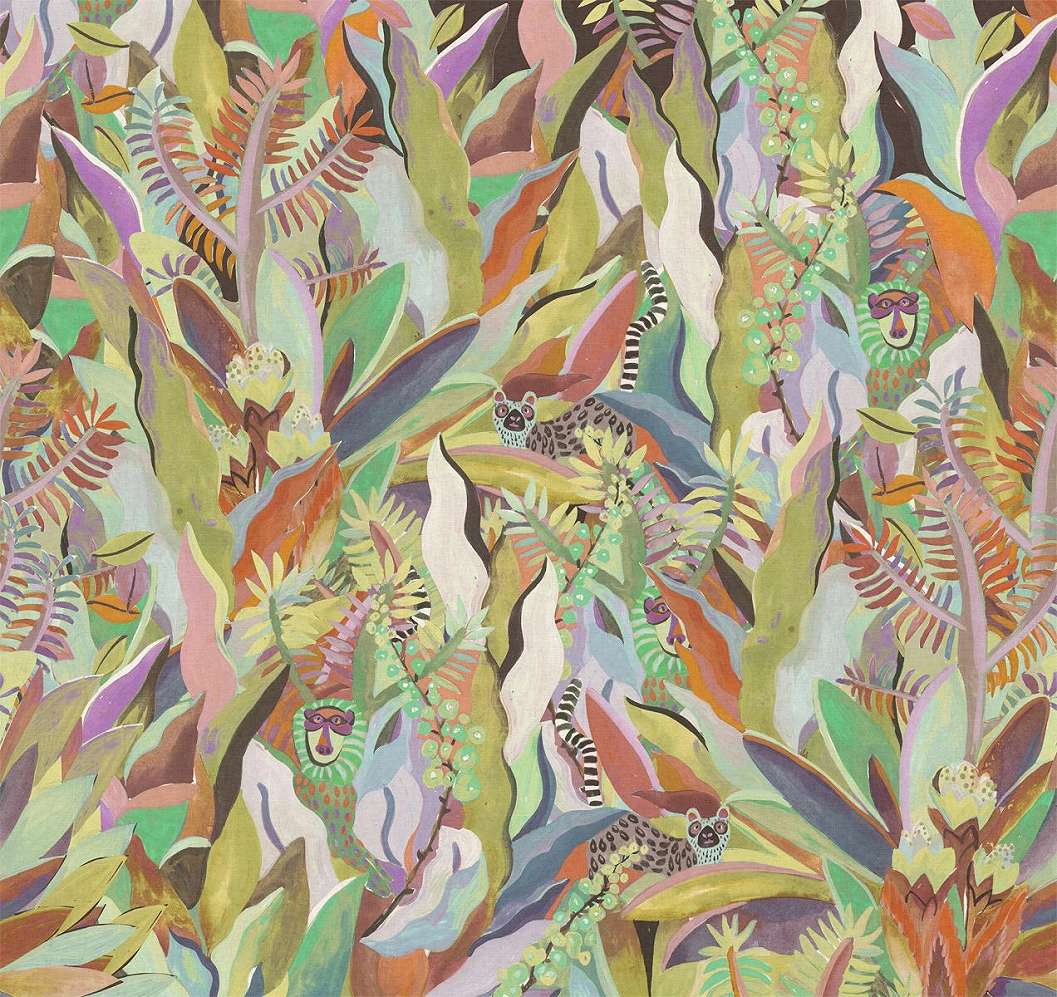 Fotótapéta állatos-növényes terrakotta színű mintázatokkal