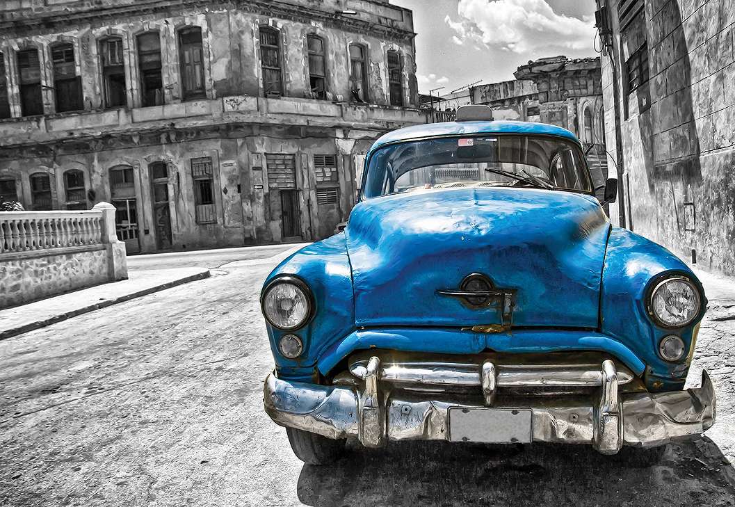 Fotótapéta antik kubai autóval kék színben 368x254 vlies