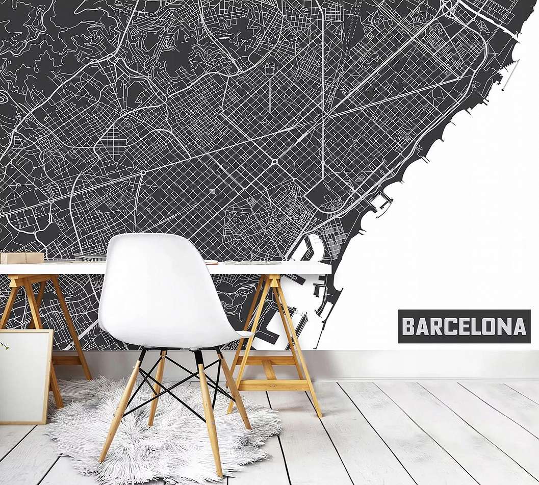 Fotótapéta, Barcelona térképe fekete-fehér színekkel 368x254 vlies