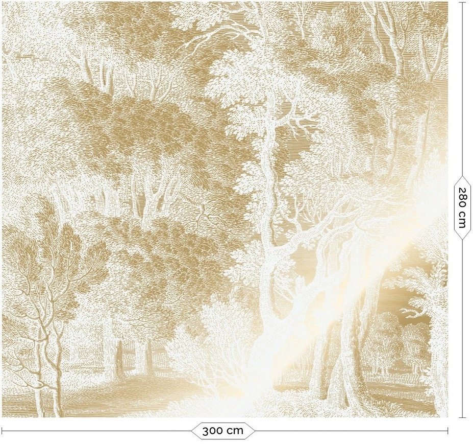 Fotótapéta elegáns fehér arany erdei fa mintával