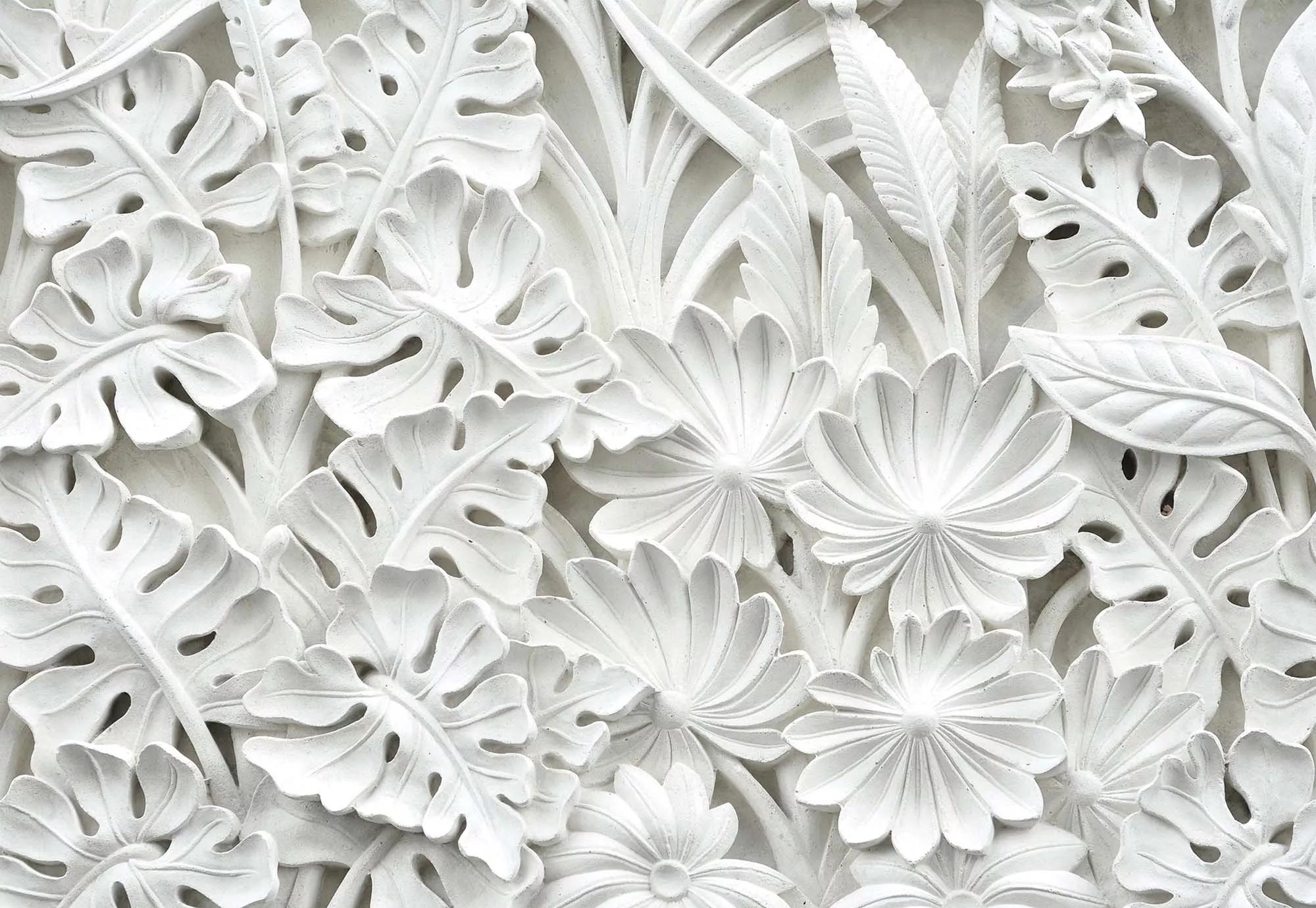Fali poszter fehér faragott virág mintával 368x254 vlies