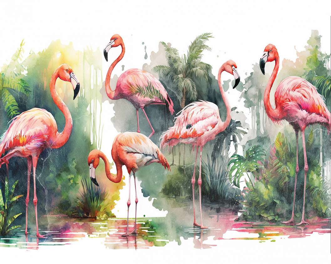 Fotótapéta flamingo és levél mintával orientális stílusban 368x254 vlies