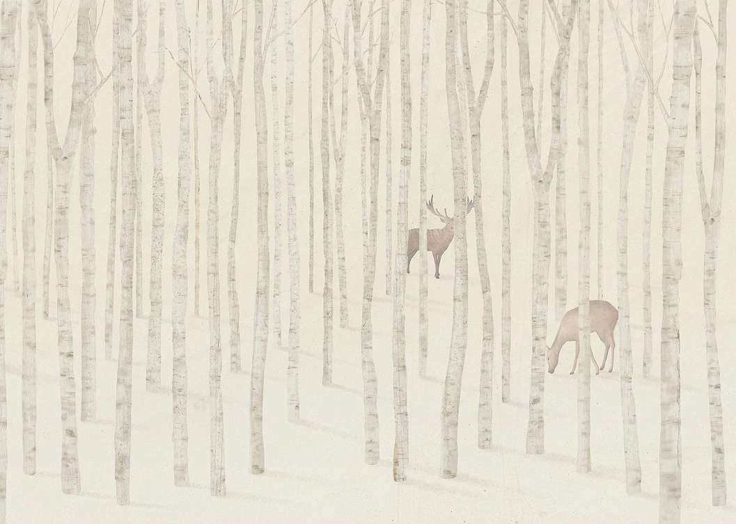 Fotótapéta gyerekszobába erdei tájkép szarvas mintával