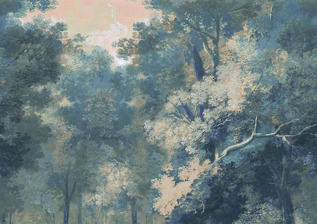Fotótapéta kékes színű erdei tájképpel