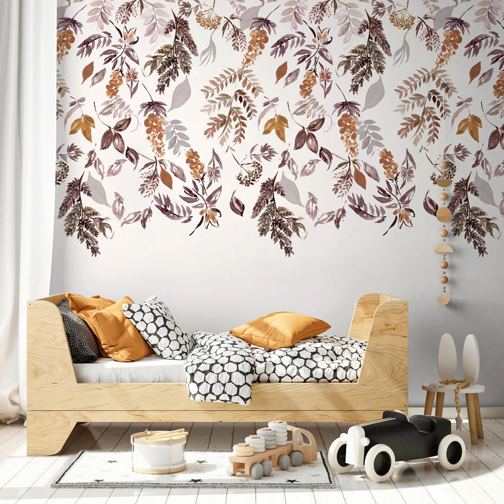 Gyerek fotótapéta lefelé függő akvarell levél mintával