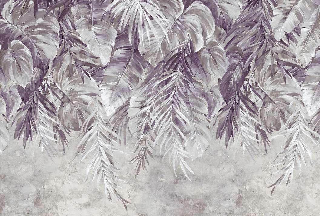 Fotótapéta lila pálmaleveles mintával vinyl mosható textiles struktúrált felülettel