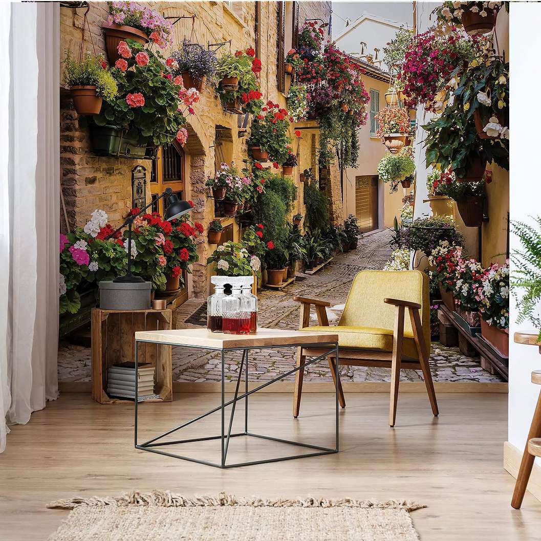Fotótapéta mediterrán utca virágokkal tájkép 368x254 vlies