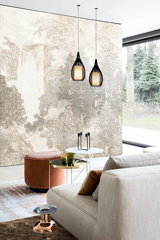 Fotótapéta natúr színben erdei tájkép mintával