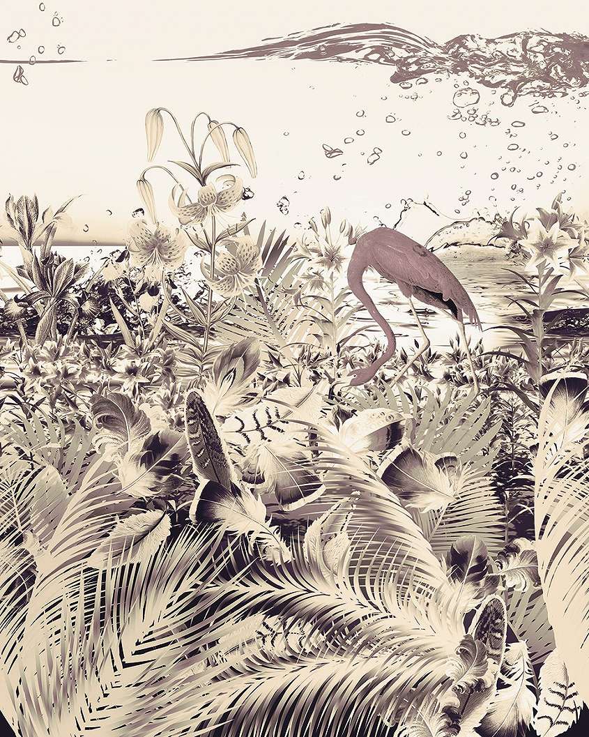 Fotótapéta orientális Jaőán stílusban flamingó mintával