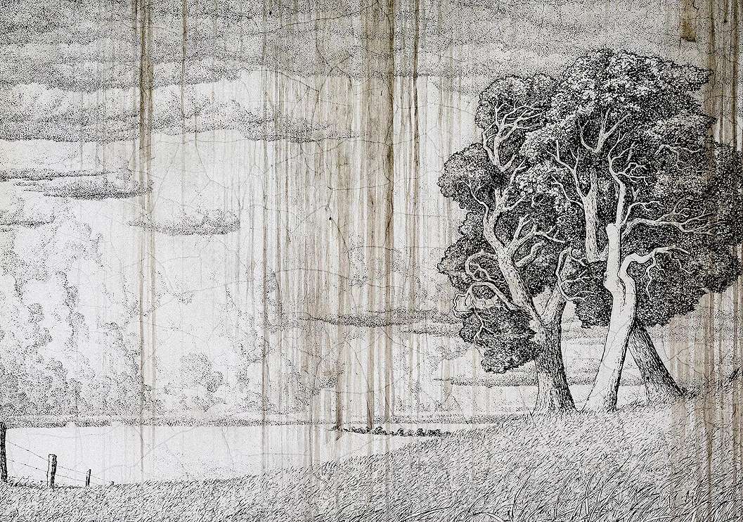 Fotótapéta rajzolt erdei táj mintával 368x254 vlies