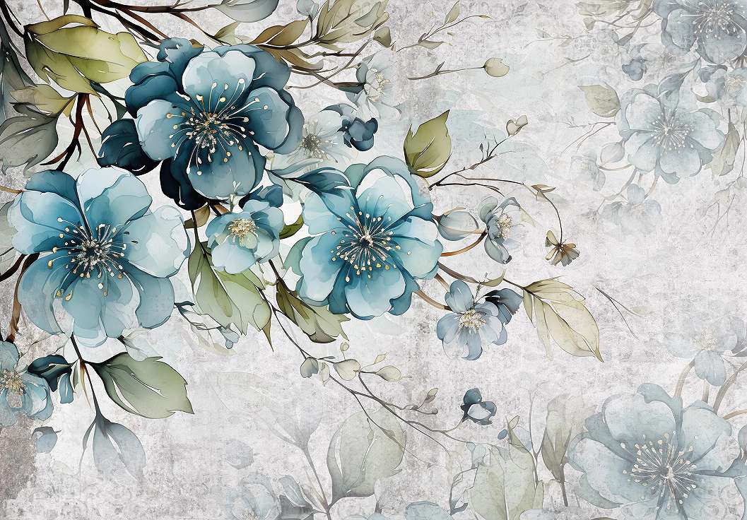 Fotótapéta romantikus kék virágos mintával 368x254 vlies