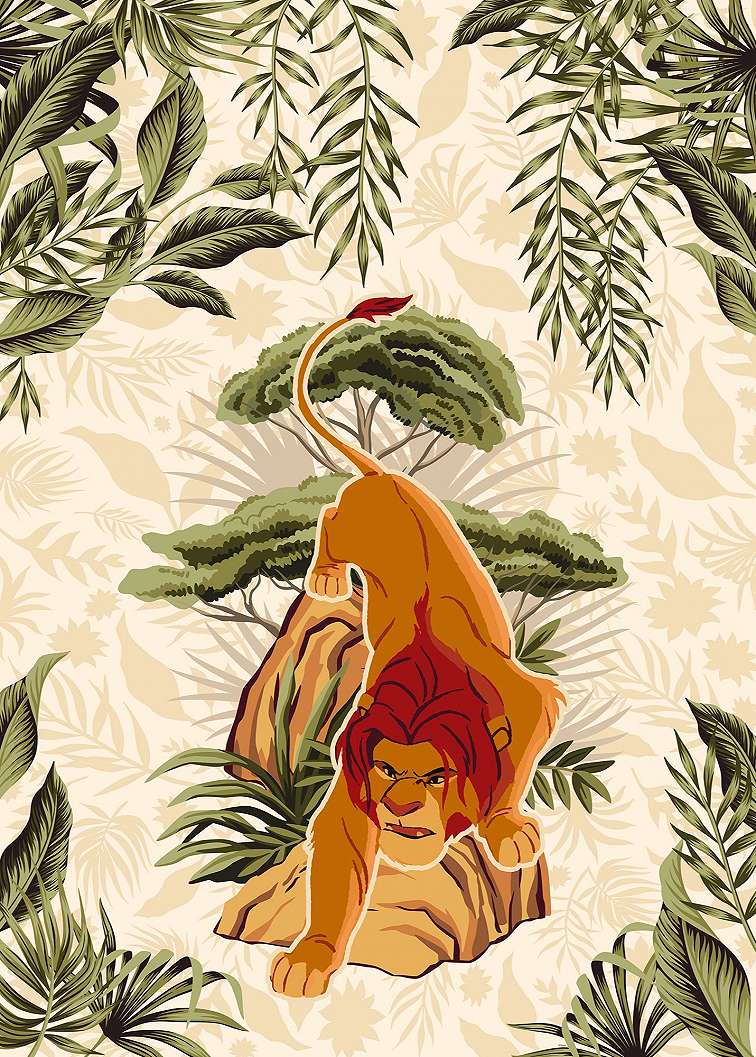 Posztertapéta Disney Simba mesefigurával növényekkel 