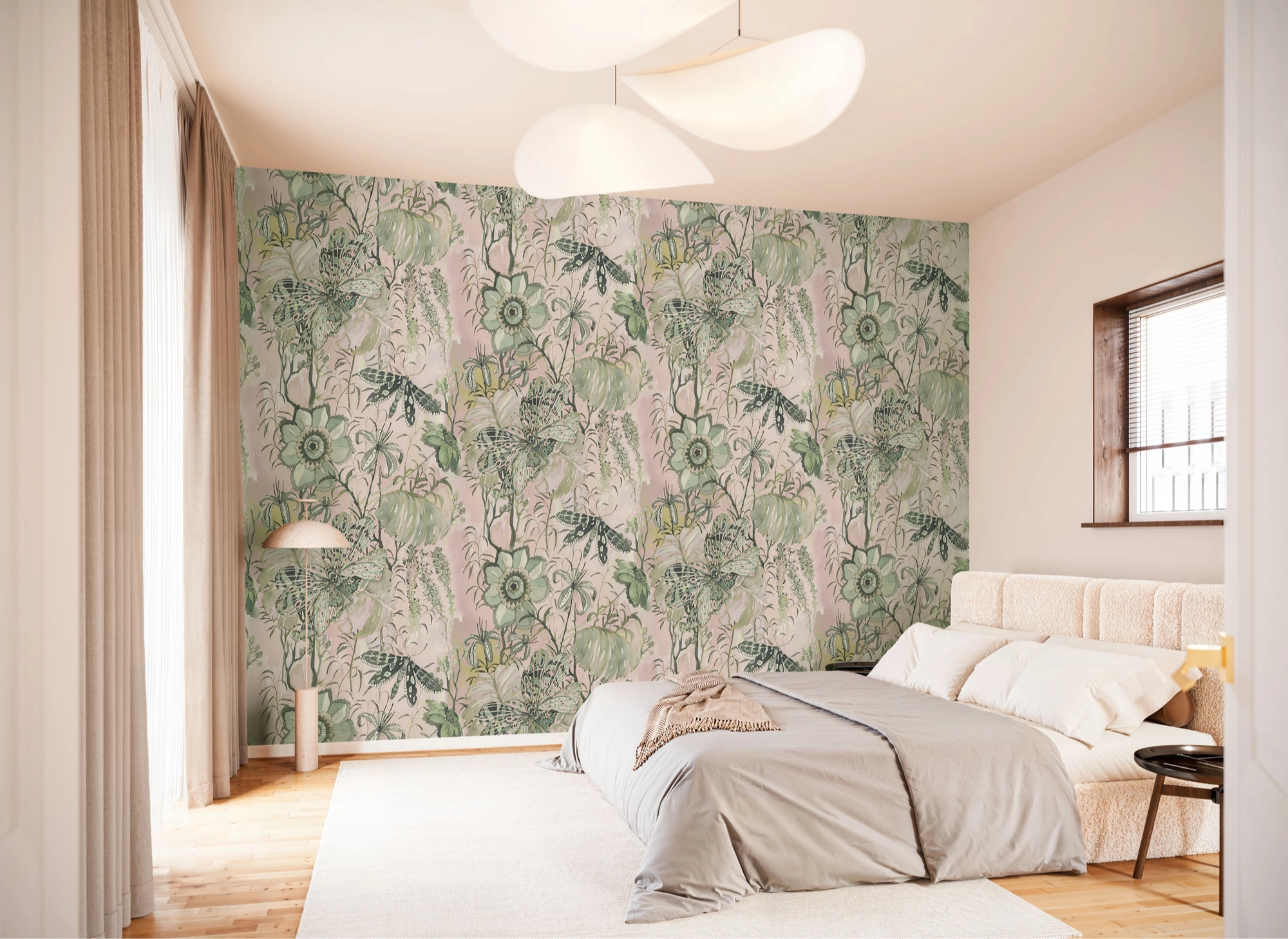 Fotótapéta szitakötő és virág mintával