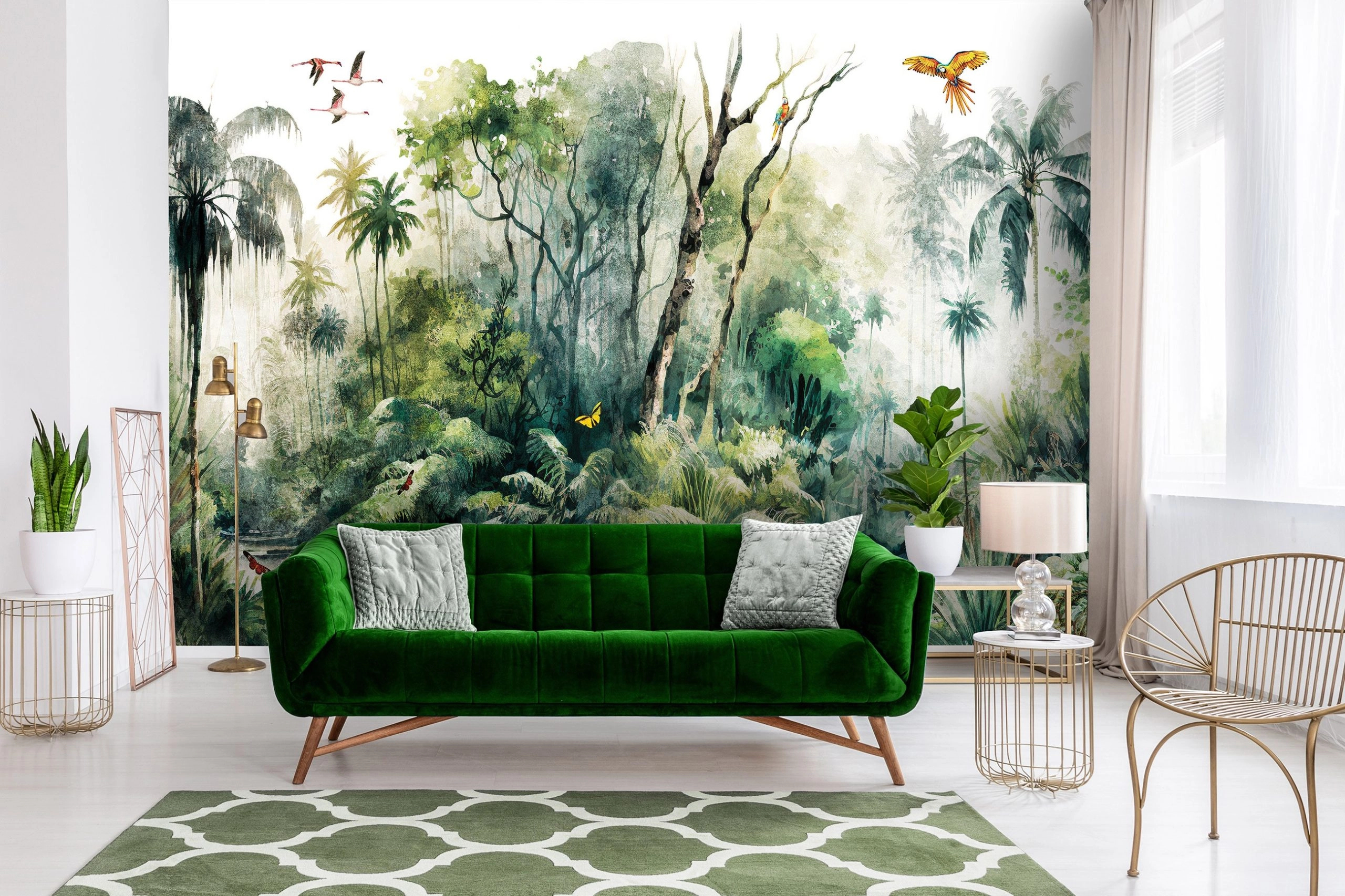Trópusi erdő akvarell stílusban állatokkal design fali poszter 368x254 vlies