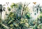 Trópusi erdő akvarell stílusban állatokkal design fali poszter 368x254 vlies