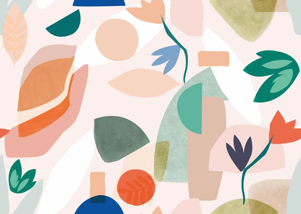 Akvarell geometria és levél mintás gyerek posztertapéta