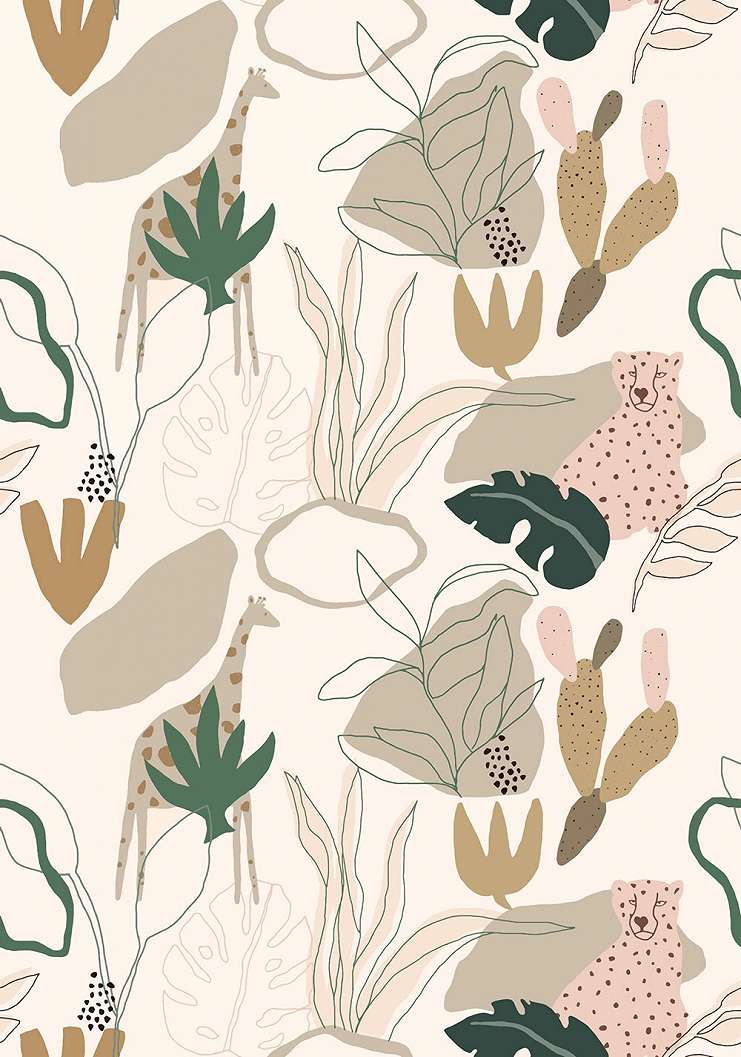 Gyerek design posztertapéta levél és állat mintákkal rajzolt stílusban