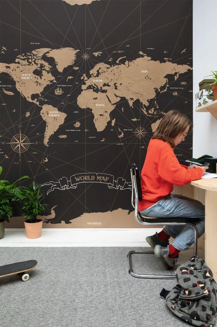 Fehér bronz világtérkép mintás vlies gyerek posztertapéta
