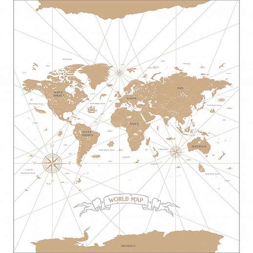 Gyerek fotótapéta fehér bronz világtérkép mintával